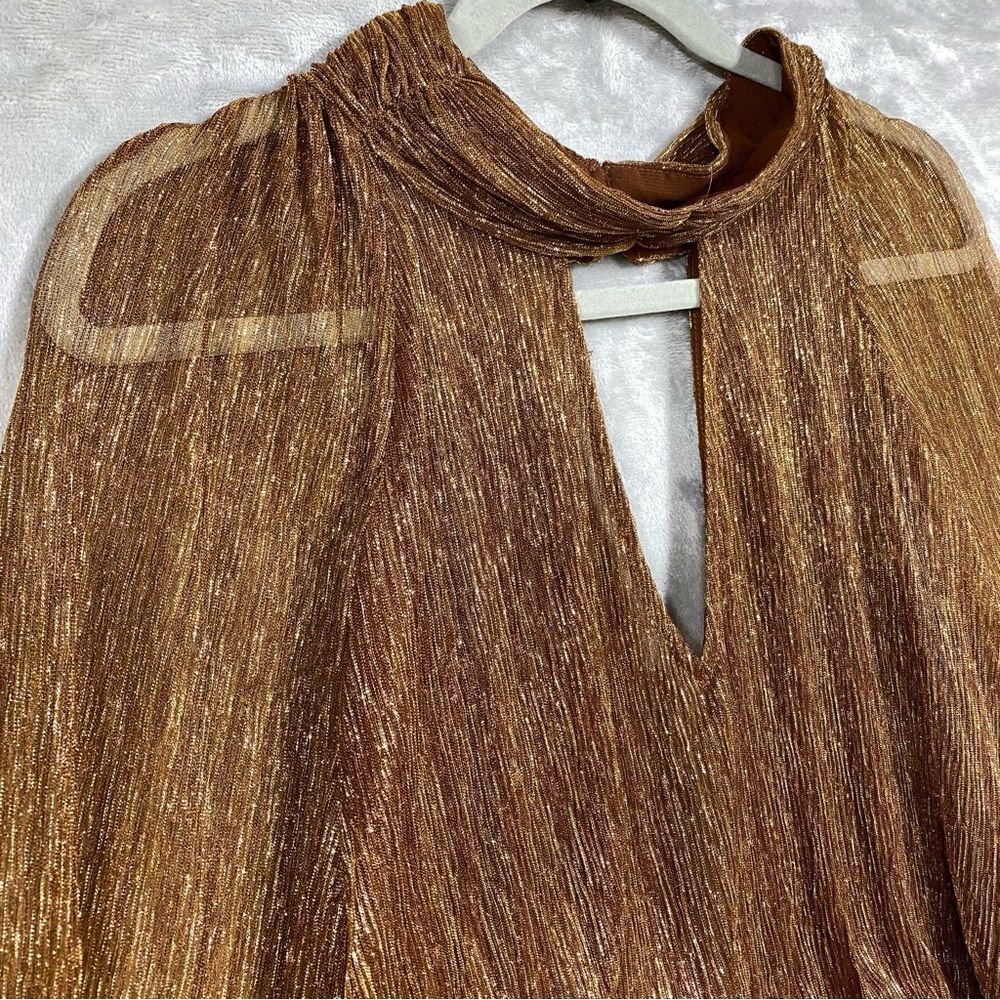 The Odells Shimmer Loretta Long Sleeve Tiered Open Back Keyhole Sz XL Brown - Picture 3 of 11